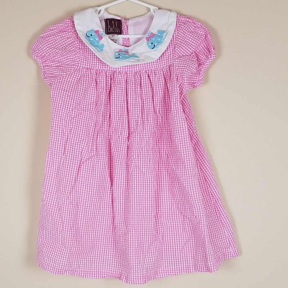 Lil Cactus Whale Pink Smock Dress 6Y